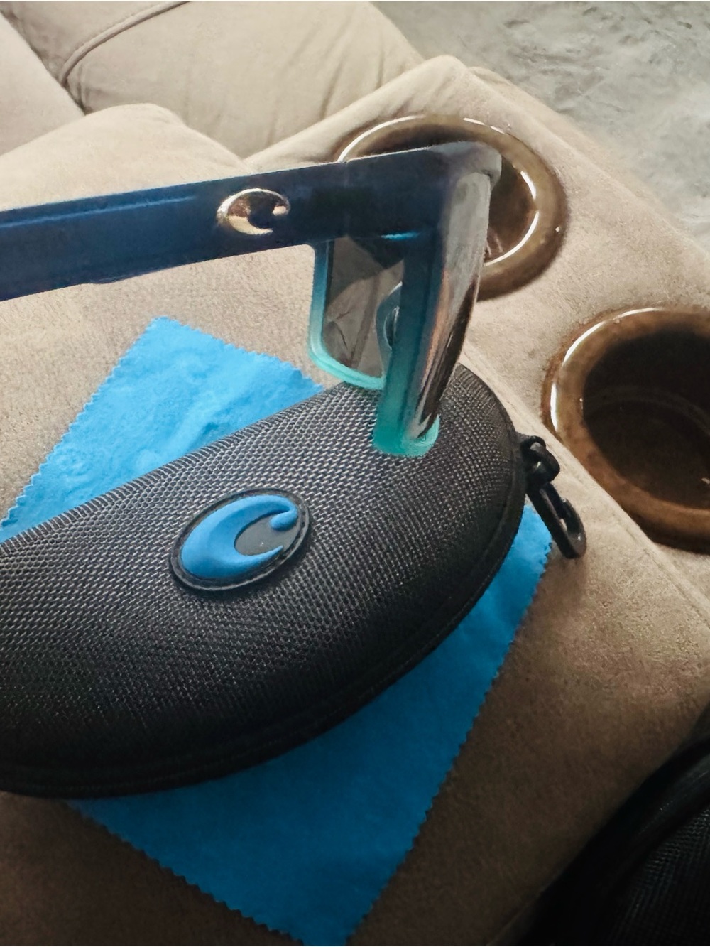 Costa Teal-to-Blue Gradient Transparent Frame Sunglasses with Zip Case